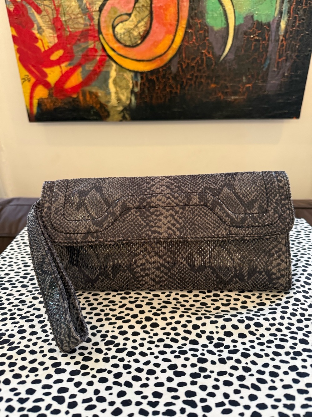 Banana Republic Black Snake-Print Wristlet Clutch
